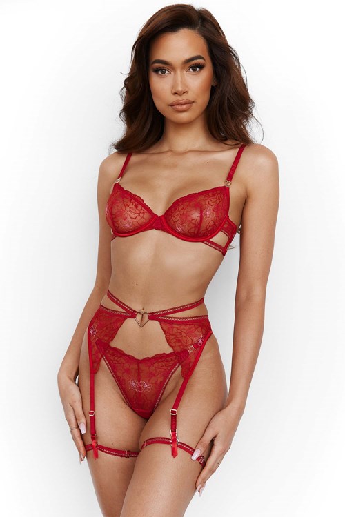 Charmed Balcony Bra & Thong/Briefs Set - Red – Lounge Underwear